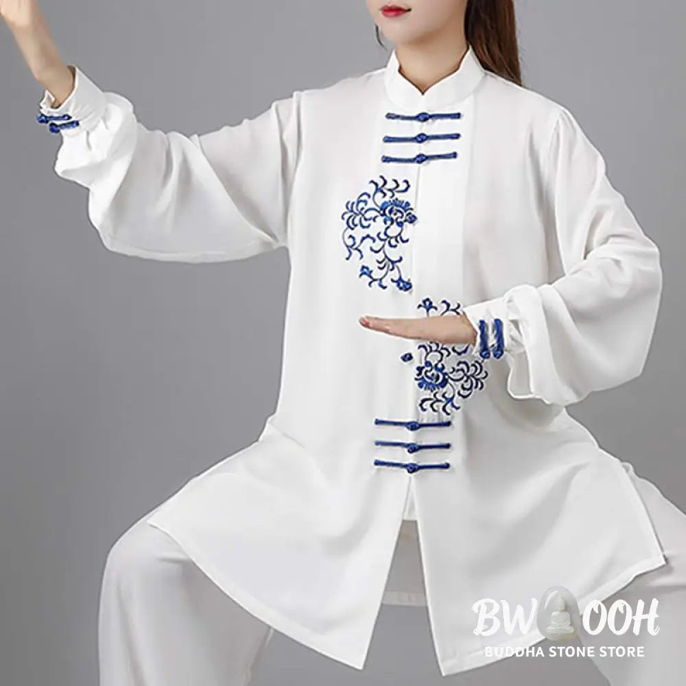 Buddha Stones Flower Embroidery Meditation Prayer Spiritual Zen Tai Chi Qigong Practice Unisex Clothing Set - Clothes