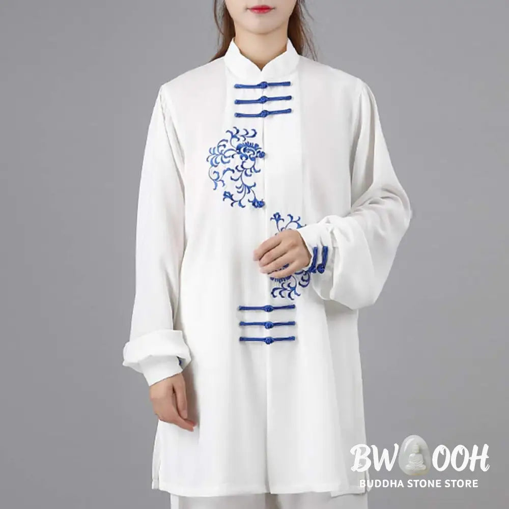 Buddha Stones Flower Embroidery Meditation Prayer Spiritual Zen Tai Chi Qigong Practice Unisex Clothing Set - Clothes