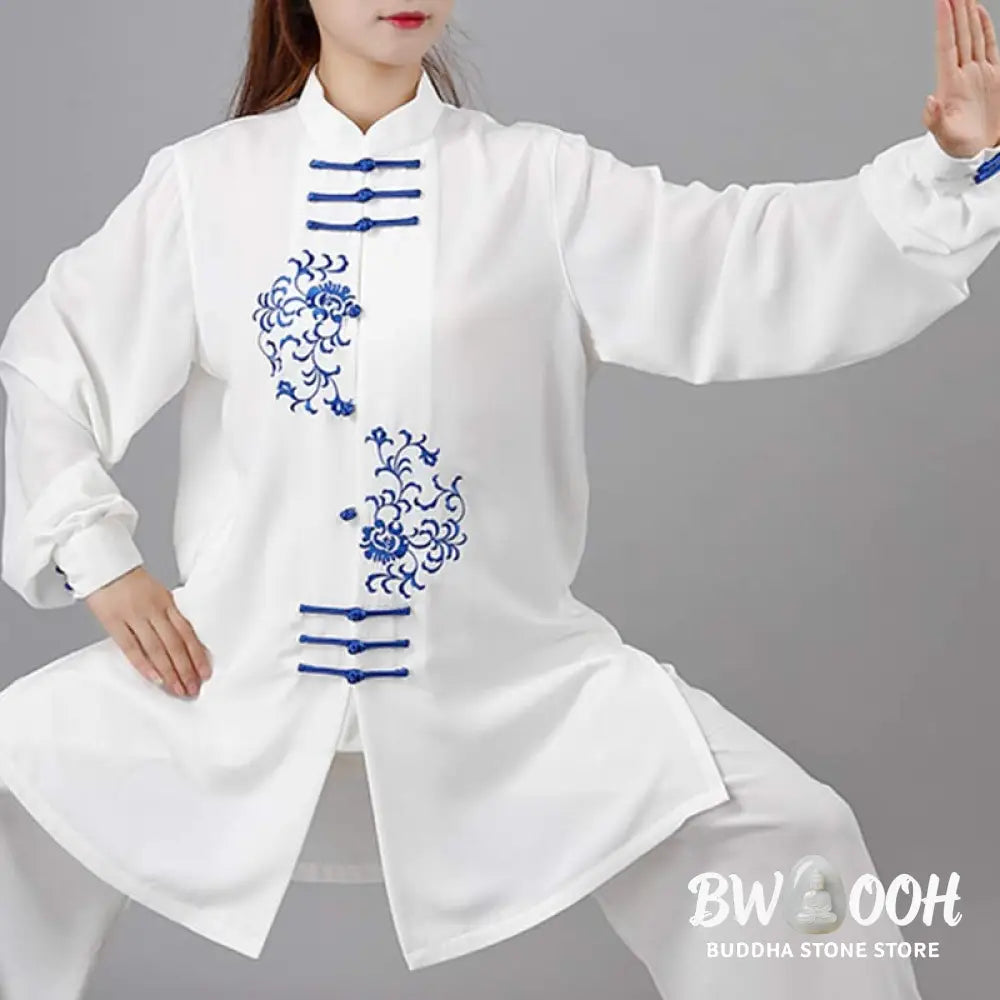 Buddha Stones Flower Embroidery Meditation Prayer Spiritual Zen Tai Chi Qigong Practice Unisex Clothing Set - Clothes