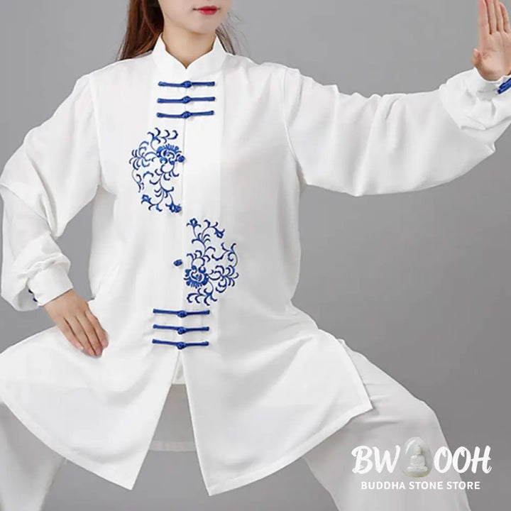 Buddha Stones Flower Embroidery Meditation Prayer Spiritual Zen Tai Chi Qigong Practice Unisex Clothing Set - Clothes