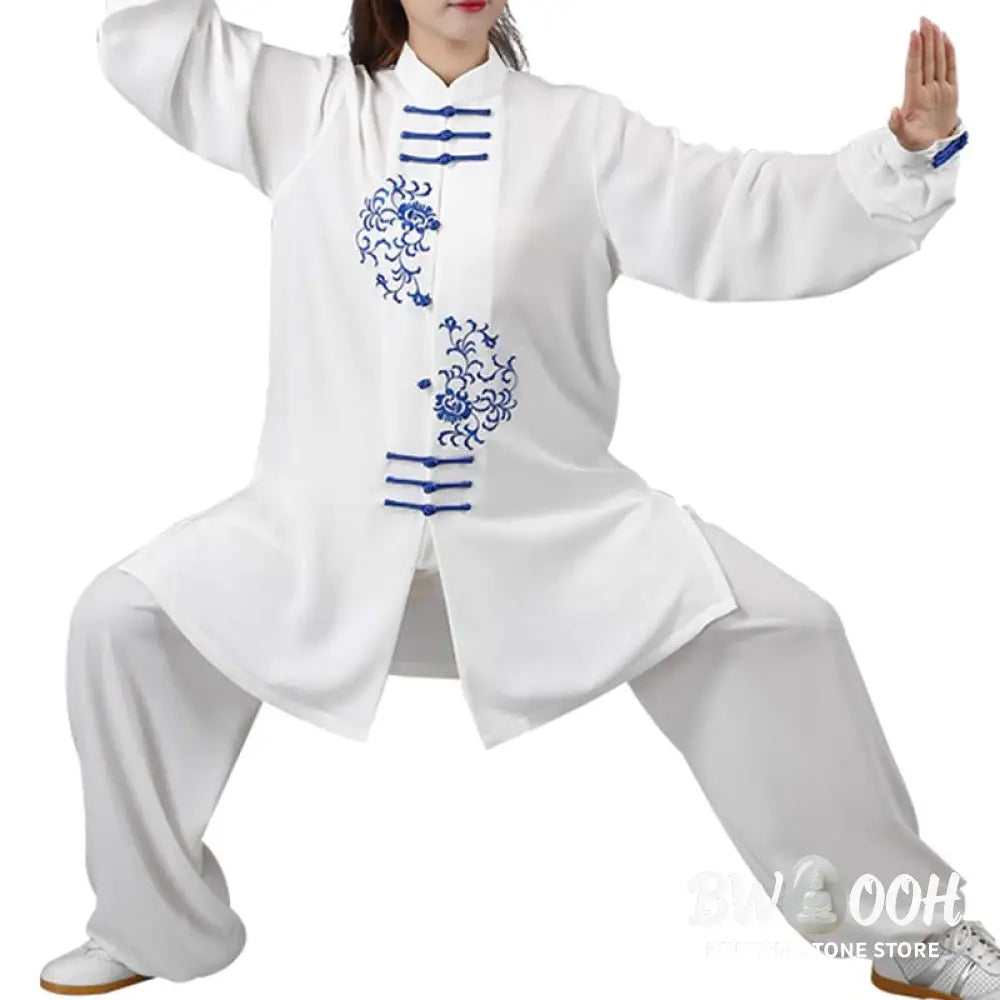 Buddha Stones Flower Embroidery Meditation Prayer Spiritual Zen Tai Chi Qigong Practice Unisex Clothing Set - Clothes
