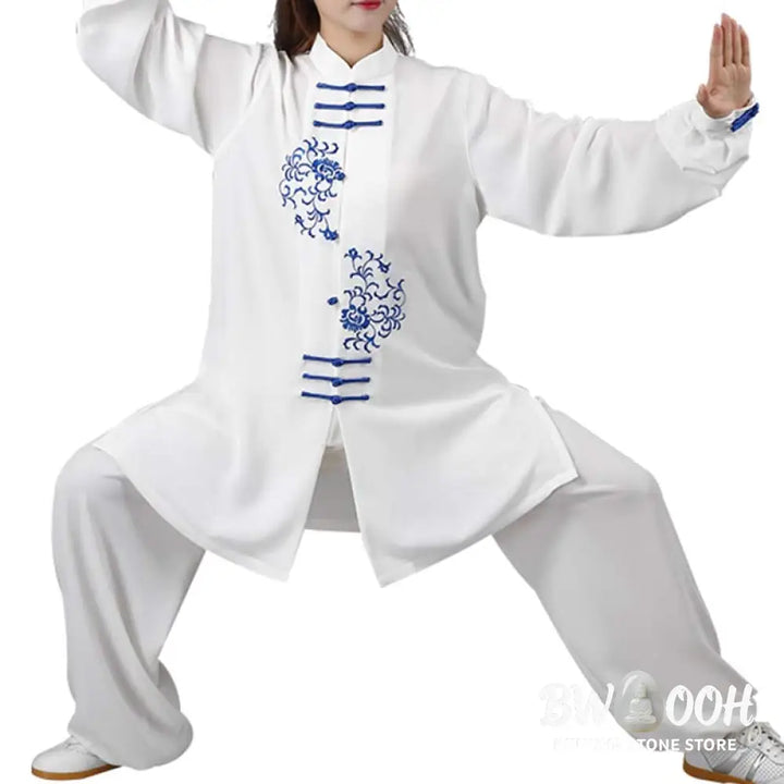 Buddha Stones Flower Embroidery Meditation Prayer Spiritual Zen Tai Chi Qigong Practice Unisex Clothing Set - Clothes