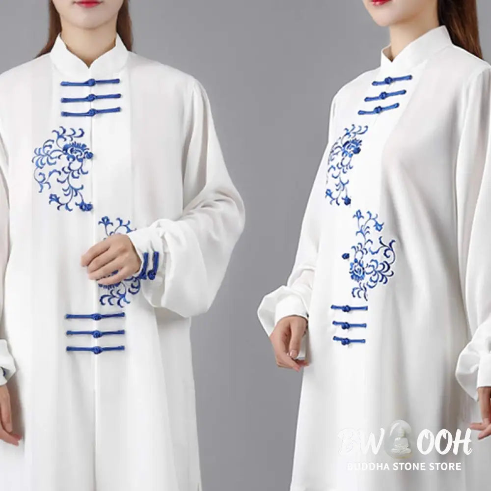 Buddha Stones Flower Embroidery Meditation Prayer Spiritual Zen Tai Chi Qigong Practice Unisex Clothing Set - Clothes