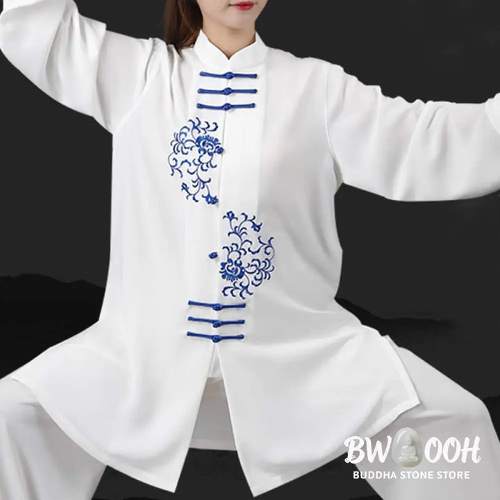 Buddha Stones Flower Embroidery Meditation Prayer Spiritual Zen Tai Chi Qigong Practice Unisex Clothing Set - Clothes