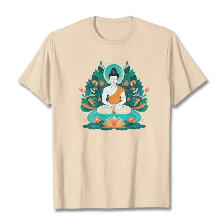 Buddha Stones Flower Grass Lotus Bodhisattva Tee T-shirt - Bisque / S - T-Shirts