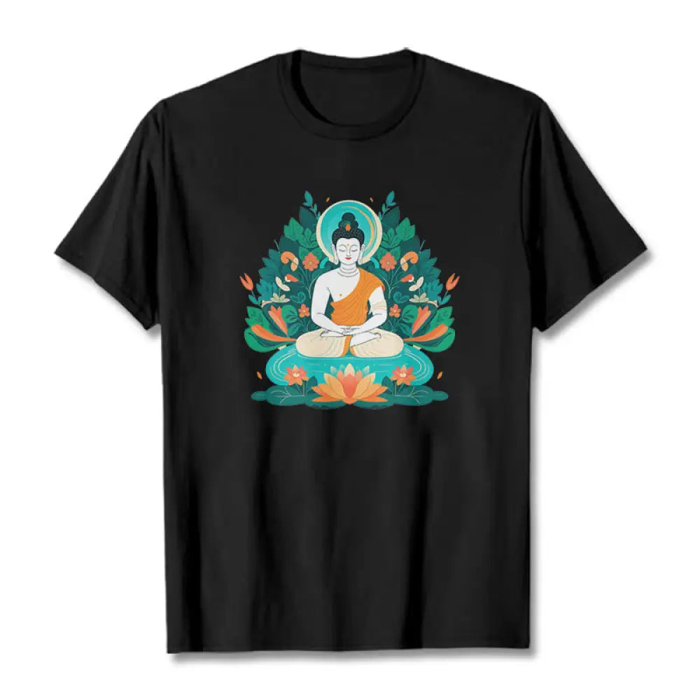 Buddha Stones Flower Grass Lotus Bodhisattva Tee T-shirt - Black / S - T-Shirts