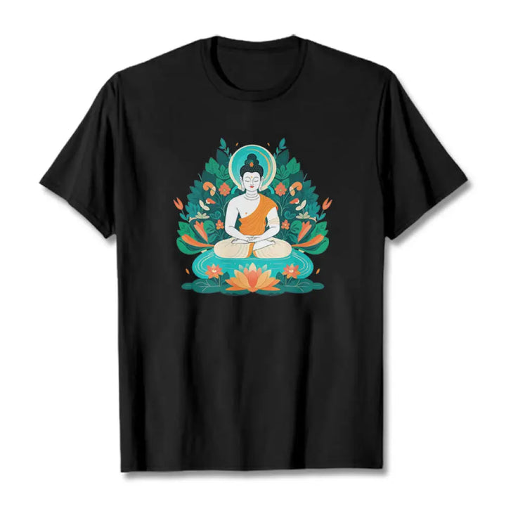 Buddha Stones Flower Grass Lotus Bodhisattva Tee T-shirt - Black / S - T-Shirts