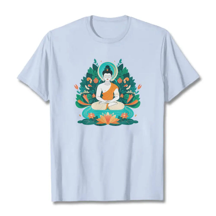 Buddha Stones Flower Grass Lotus Bodhisattva Tee T-shirt - LightCyan / S - T-Shirts