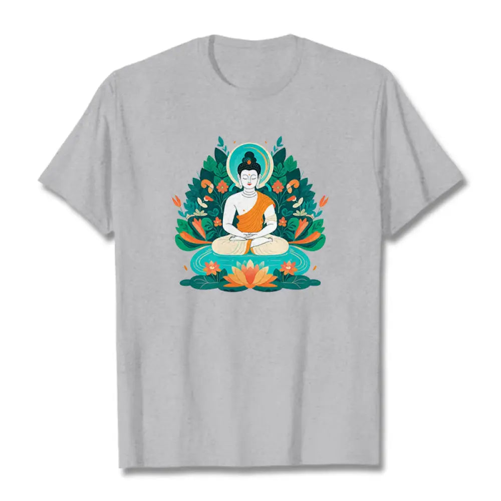 Buddha Stones Flower Grass Lotus Bodhisattva Tee T-shirt - LightGrey / S - T-Shirts