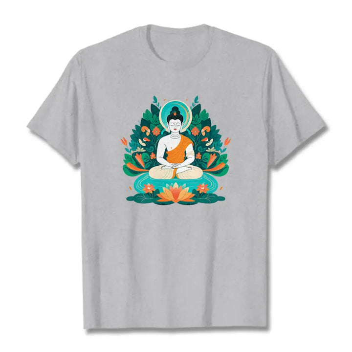 Buddha Stones Flower Grass Lotus Bodhisattva Tee T-shirt - LightGrey / S - T-Shirts