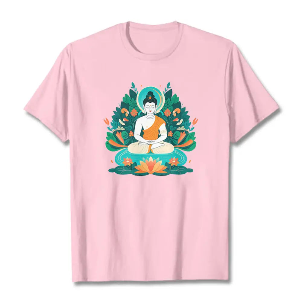 Buddha Stones Flower Grass Lotus Bodhisattva Tee T-shirt - LightPink / S - T-Shirts