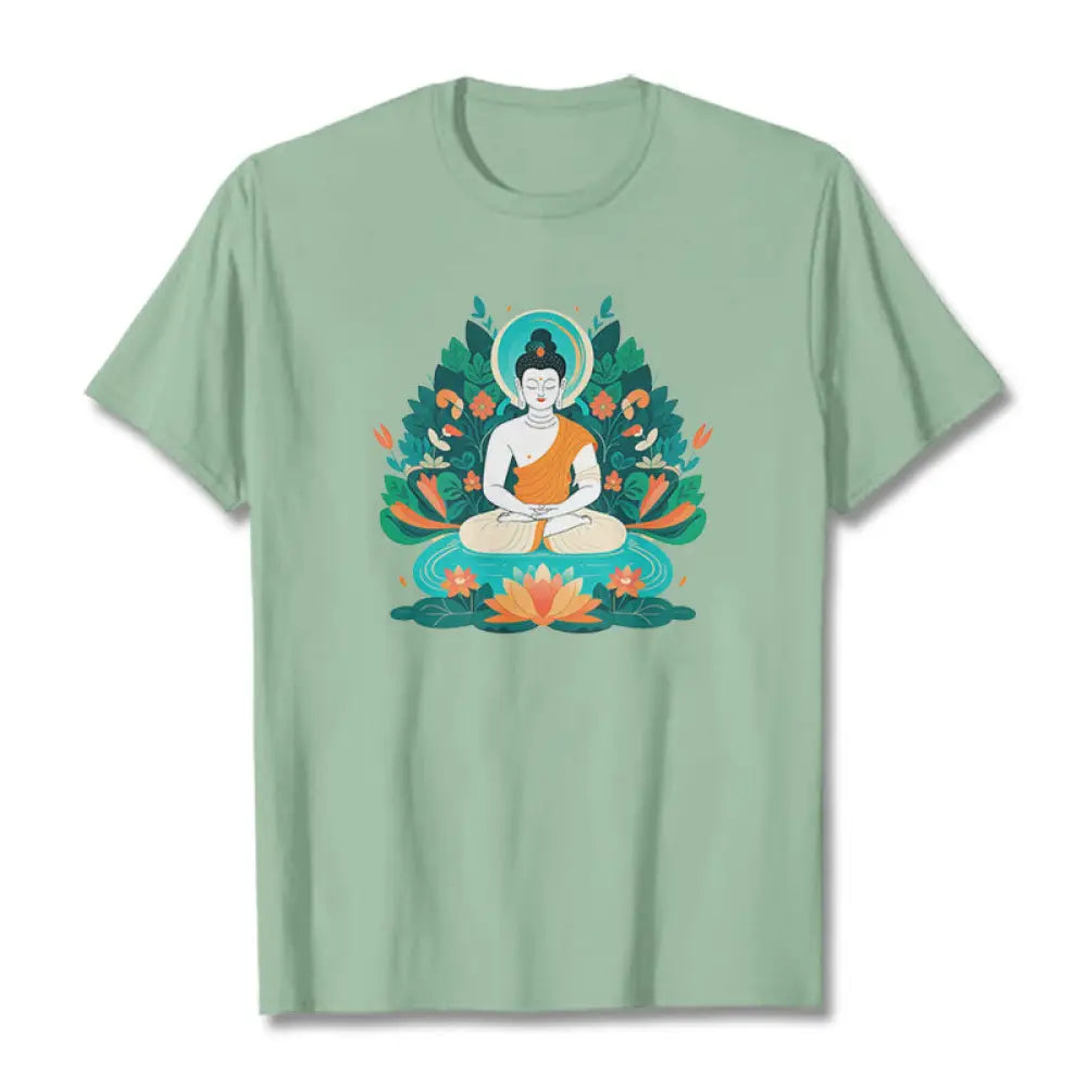 Buddha Stones Flower Grass Lotus Bodhisattva Tee T-shirt - PaleGreen / S - T-Shirts