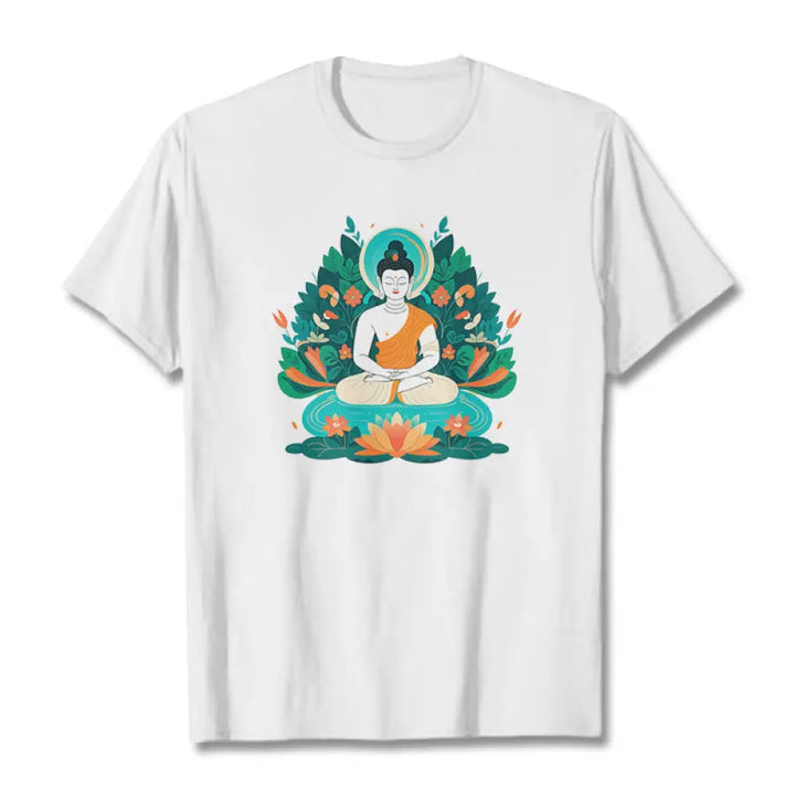 Buddha Stones Flower Grass Lotus Bodhisattva Tee T-shirt - White / S - T-Shirts
