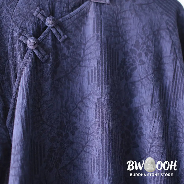 Buddha Stones Flower Jacquard Midi Dress Long Sleeve Cotton Linen Dress Wide Leg Pants With Pockets - Midi Dress&amp;Wide