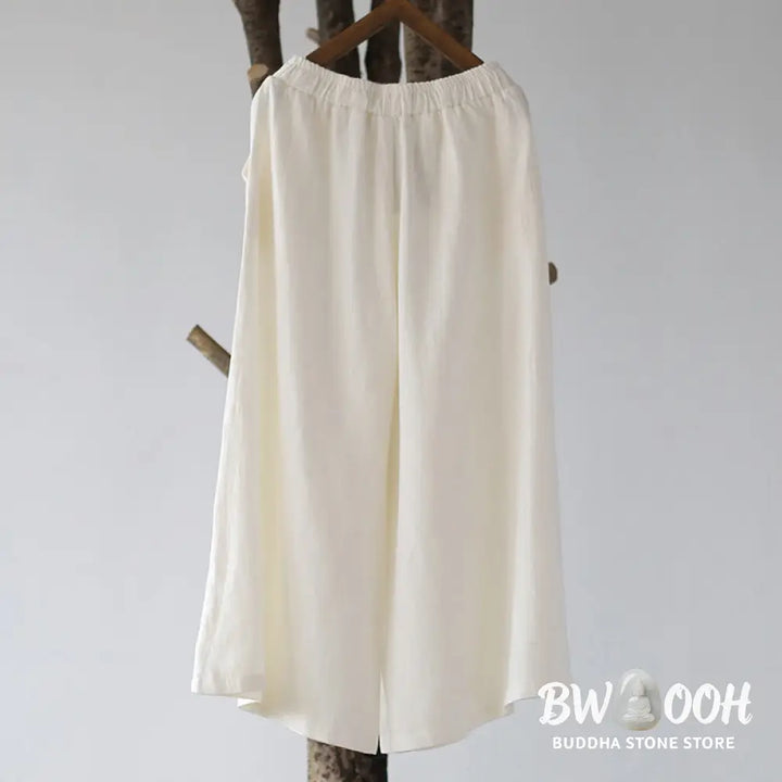 Buddha Stones Flower Jacquard Midi Dress Long Sleeve Cotton Linen Dress Wide Leg Pants With Pockets - Midi Dress&amp;Wide