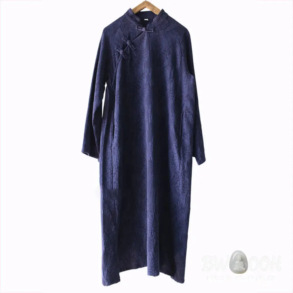 Buddha Stones Flower Jacquard Midi Dress Long Sleeve Cotton Linen Dress Wide Leg Pants With Pockets - Midi Dress&amp;Wide
