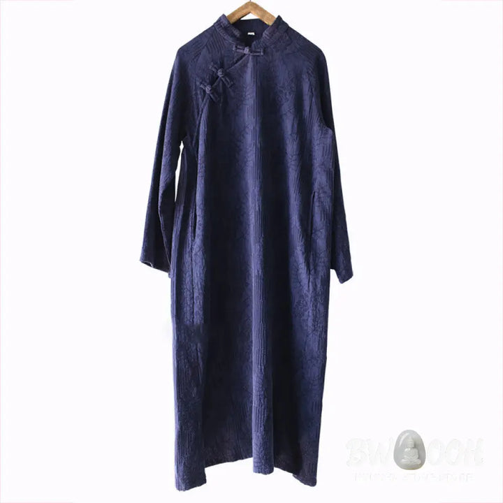 Buddha Stones Flower Jacquard Midi Dress Long Sleeve Cotton Linen Dress Wide Leg Pants With Pockets - Midi Dress&amp;Wide