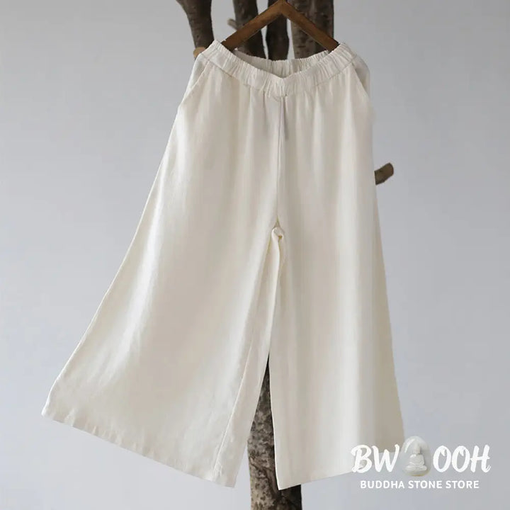 Buddha Stones Flower Jacquard Midi Dress Long Sleeve Cotton Linen Dress Wide Leg Pants With Pockets - Midi Dress&amp;Wide