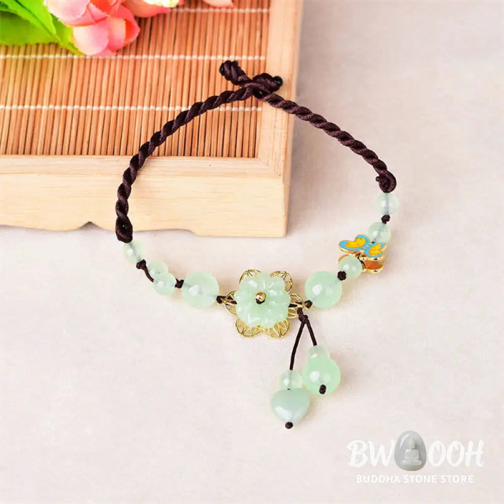 Buddha Stones Flower Jade Butterfly Luck Abundance Charm Anklet - Jade (Prosperity ♥ Abundance) - Anklet