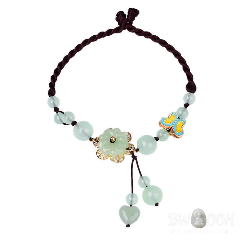 Buddha Stones Flower Jade Butterfly Luck Abundance Charm Anklet - Jade (Prosperity ♥ Abundance) - Anklet