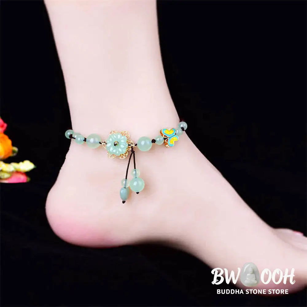 Buddha Stones Flower Jade Butterfly Luck Abundance Charm Anklet - Jade (Prosperity ♥ Abundance) - Anklet