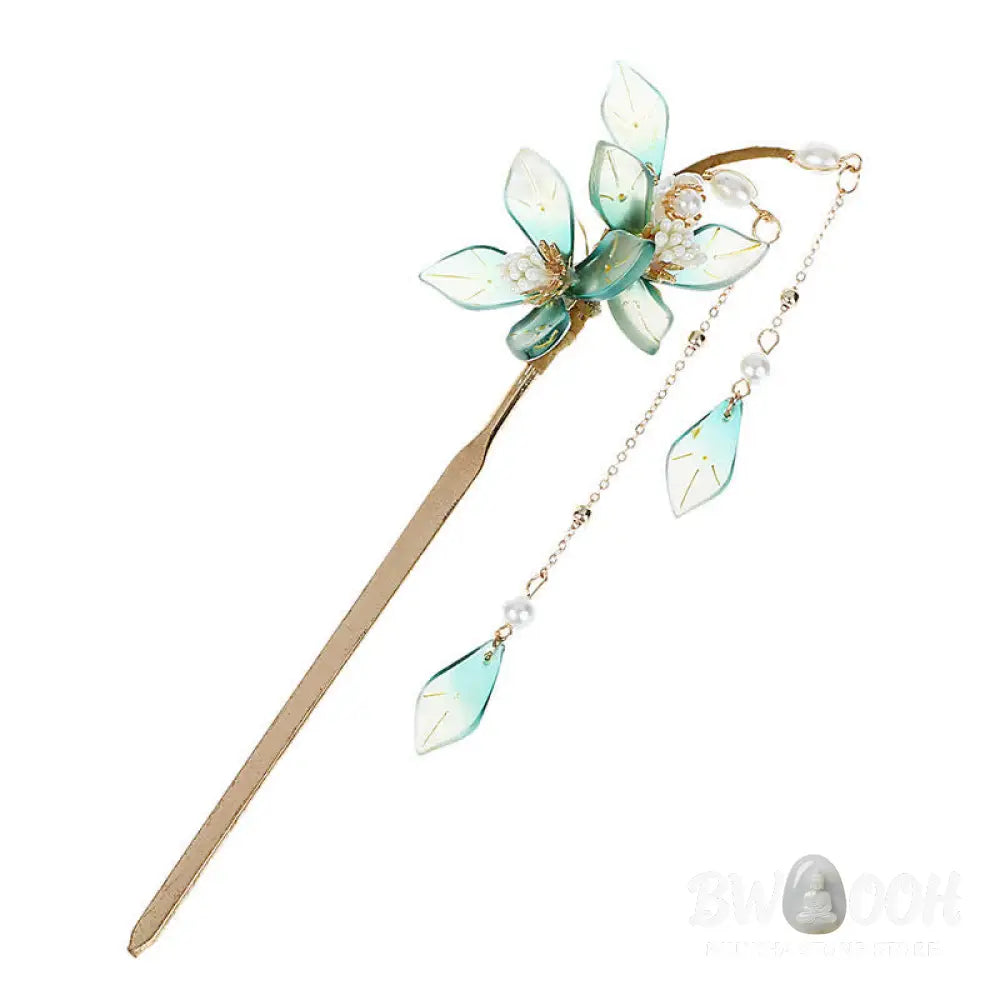 Buddha Stones Flower Leaf Pearl Peace Tassel Hairpin - Flower&amp;Leaf - Hairpin
