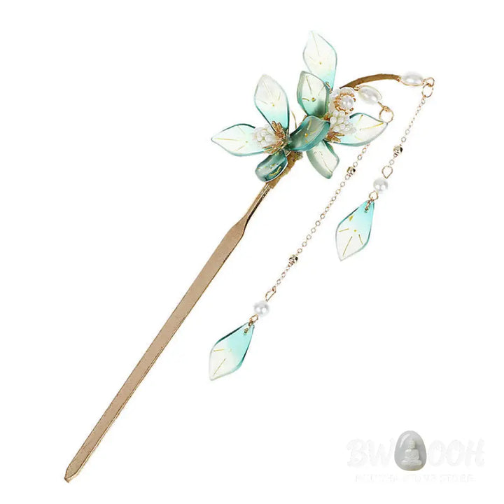 Buddha Stones Flower Leaf Pearl Peace Tassel Hairpin - Flower&amp;Leaf - Hairpin