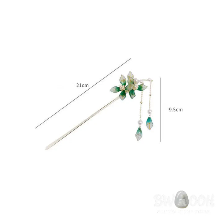 Buddha Stones Flower Leaf Pearl Peace Tassel Hairpin - Flower&amp;Leaf - Hairpin