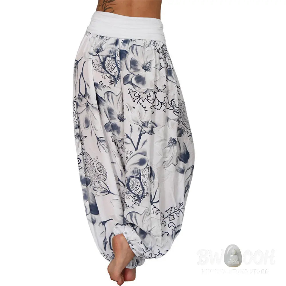BWOOOH printed harem pants - Flower Leaves Pattern Loose Harem Trouse