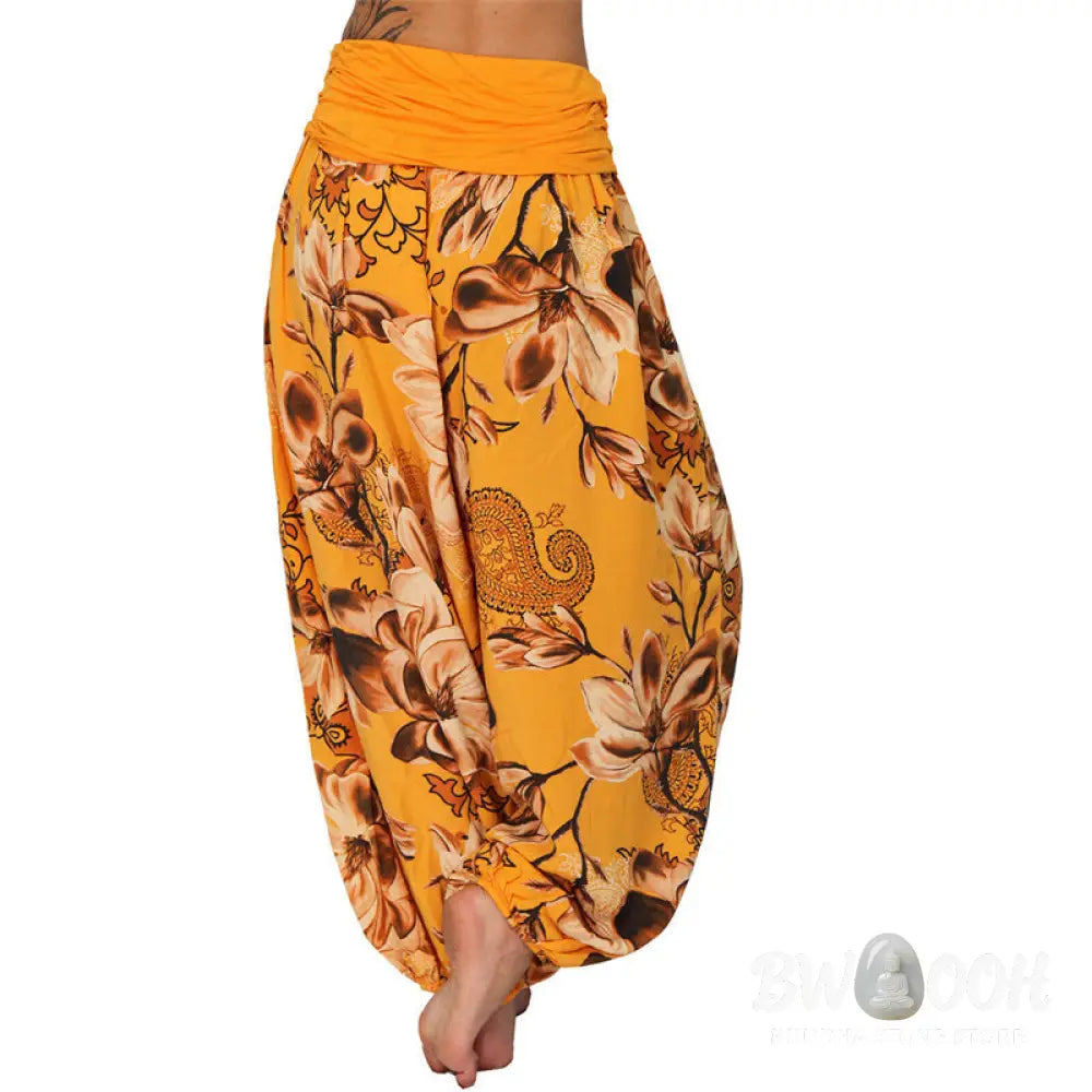 BWOOOH printed harem pants - Flower Leaves Pattern Loose Harem Trouse