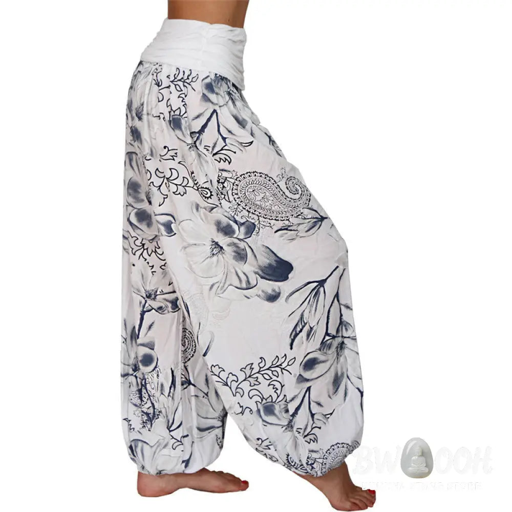 BWOOOH printed harem pants - Flower Leaves Pattern Loose Harem Trouse