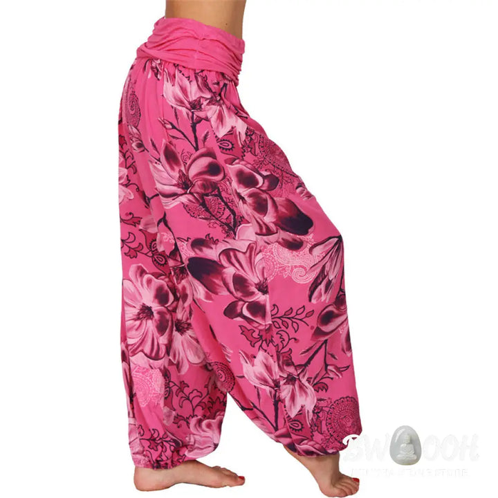 BWOOOH printed harem pants - Flower Leaves Pattern Loose Harem Trouse