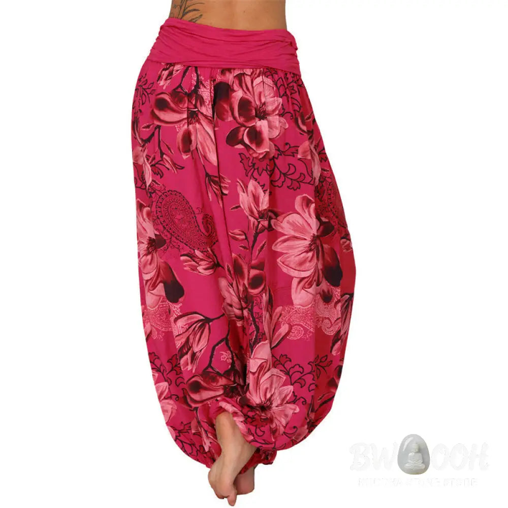 BWOOOH printed harem pants - Flower Leaves Pattern Loose Harem Trouse