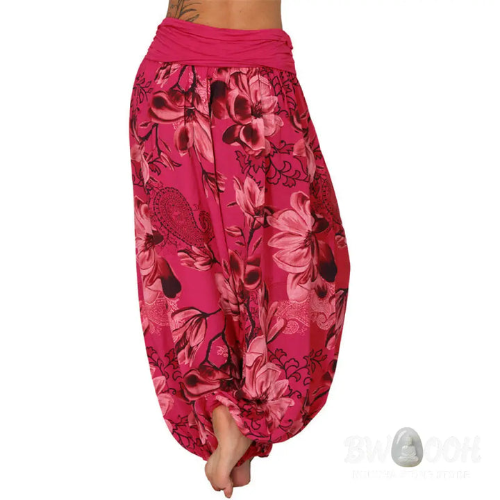 BWOOOH printed harem pants - Flower Leaves Pattern Loose Harem Trouse