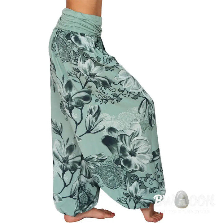 BWOOOH printed harem pants - Flower Leaves Pattern Loose Harem Trouse
