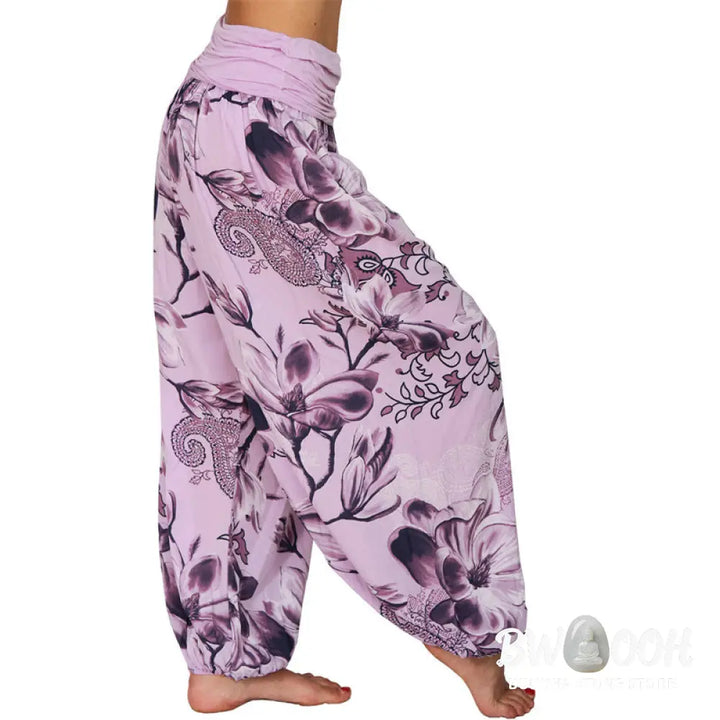 BWOOOH printed harem pants - Flower Leaves Pattern Loose Harem Trouse