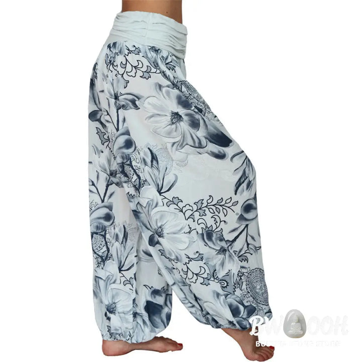 BWOOOH printed harem pants - Flower Leaves Pattern Loose Harem Trouse