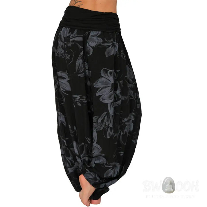 BWOOOH printed harem pants - Flower Leaves Pattern Loose Harem Trouse