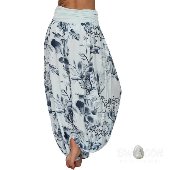 BWOOOH printed harem pants - Flower Leaves Pattern Loose Harem Trouse