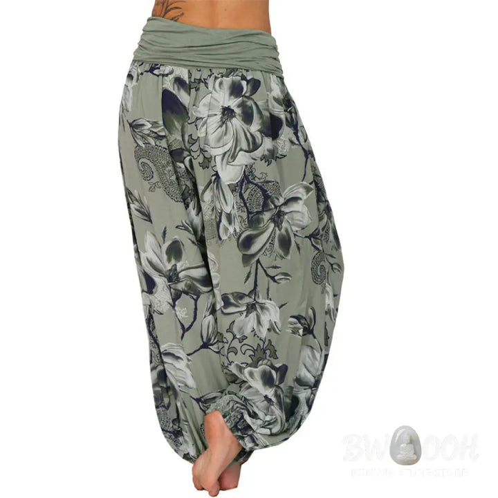 BWOOOH printed harem pants - Flower Leaves Pattern Loose Harem Trouse