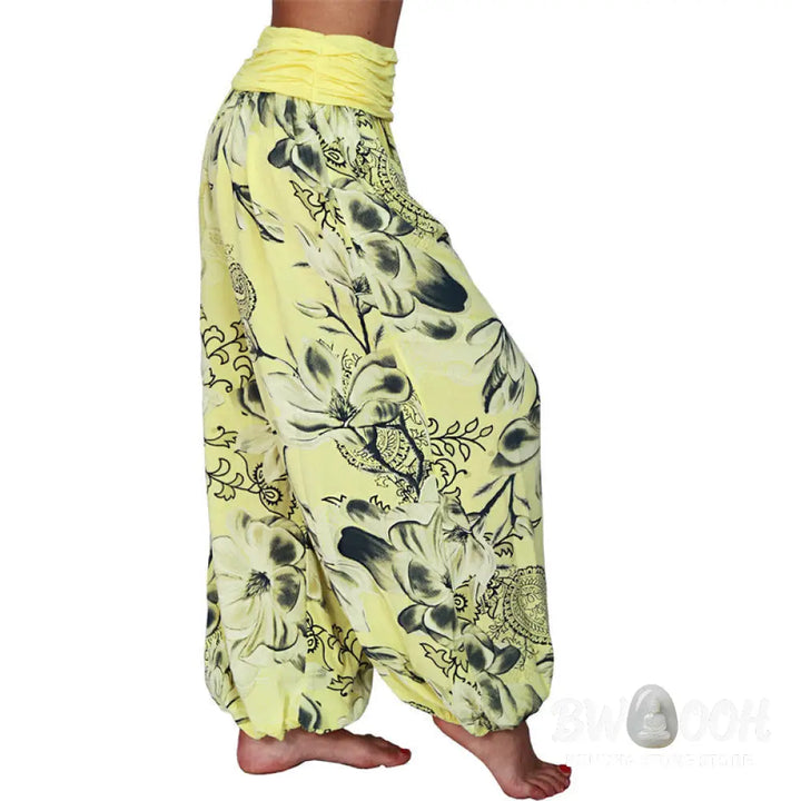 BWOOOH printed harem pants - Flower Leaves Pattern Loose Harem Trouse