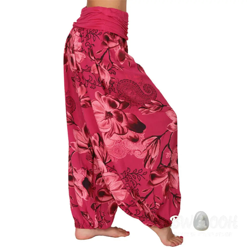 BWOOOH printed harem pants - Flower Leaves Pattern Loose Harem Trouse