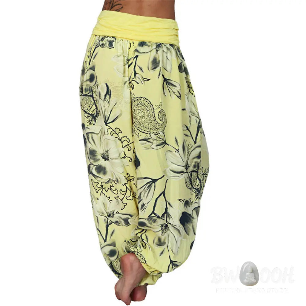 BWOOOH printed harem pants - Flower Leaves Pattern Loose Harem Trouse