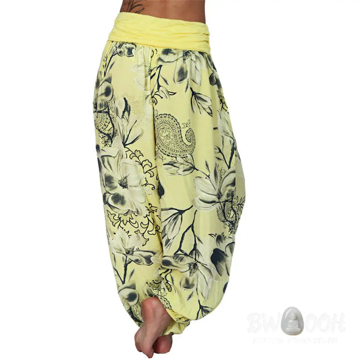 BWOOOH printed harem pants - Flower Leaves Pattern Loose Harem Trouse