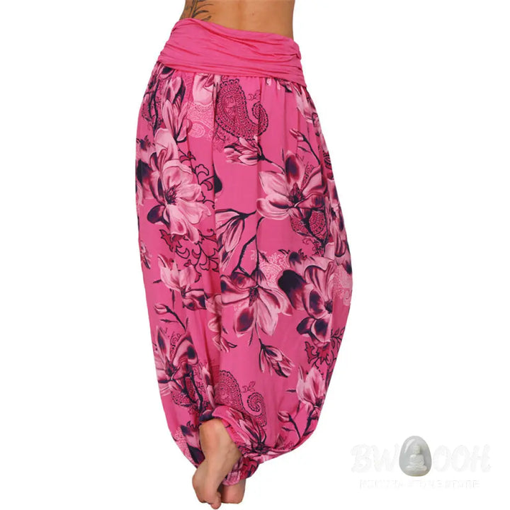 BWOOOH printed harem pants - Flower Leaves Pattern Loose Harem Trouse