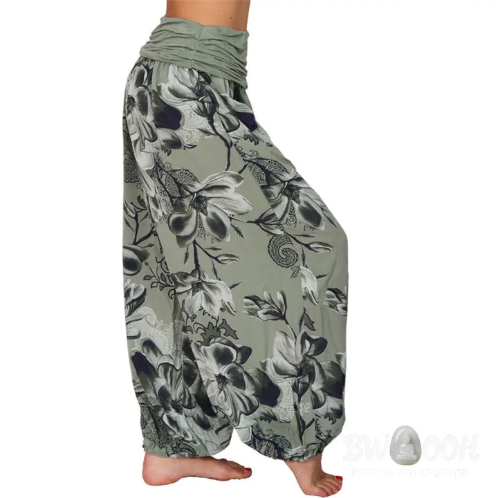 BWOOOH printed harem pants - Flower Leaves Pattern Loose Harem Trouse