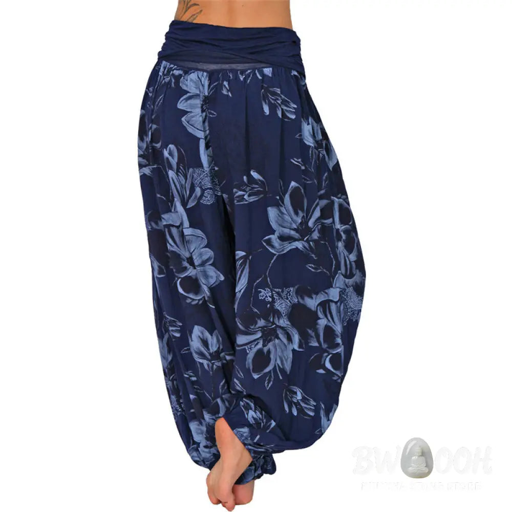 BWOOOH printed harem pants - Flower Leaves Pattern Loose Harem Trouse