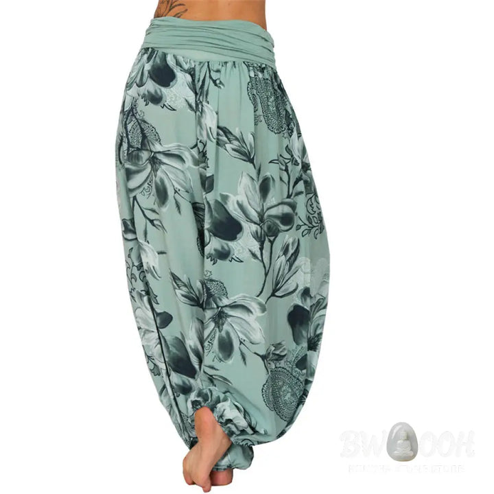 BWOOOH printed harem pants - Flower Leaves Pattern Loose Harem Trouse