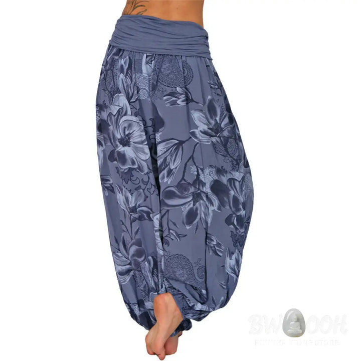 BWOOOH printed harem pants - Flower Leaves Pattern Loose Harem Trouse