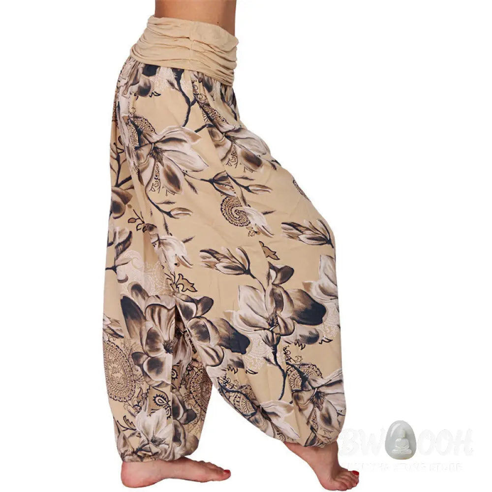 BWOOOH printed harem pants - Flower Leaves Pattern Loose Harem Trouse